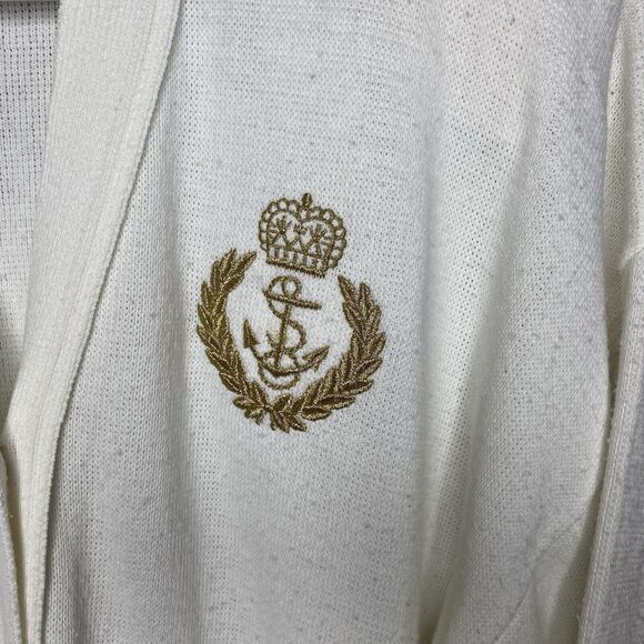 Vintage BAY POINT THREADS Cardigan Nautical Eagle Gold Crest Womens M White - Picture 4 of 8